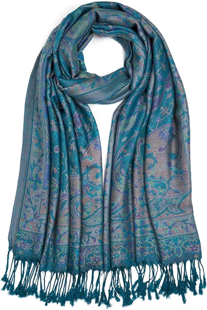 QIUTIMIY Paisley Pashmina Shawl Wrap Women Reversible Vintage Jacquard Pashmina Rave Scarf with Fringe for Evening, Wedding