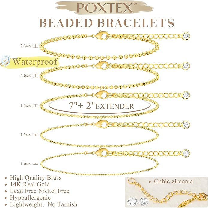 Gold Bracelets for Women Non Tainish,Dainty Bracelets Stack for Women Trendy, Gold Plated Cuff Bracelets Stack With Beaded Cuban Paperclip Snake Rope Bangle Hand Chain Jewelry Gifts for Women
