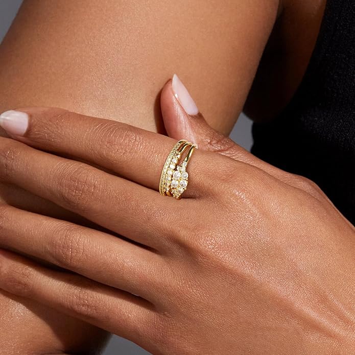 Stackable Gold Rings for Women Non Tarnish Dainty 14K Gold Plated 3PCS Cubic Zirconia Thumb Ring Set Trendy Statement Promise Wedding Bands Engagement Rings Size 6 7 8 9 10