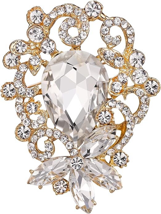 BriLove Elegant Crystal Teardrop Marquise Bouquet Brooch Pin for Women
