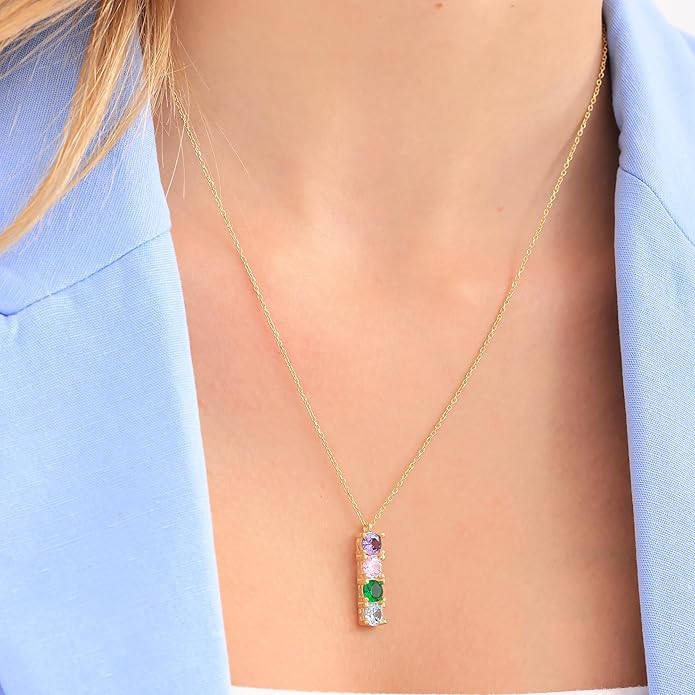 Birthstone Bar Necklace-Personalized 14K Gold Plated Jewelry-Unıque Gift,925 Sterling Silver