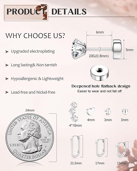Hypoallergenic 14K Gold Plated Hoop Stud Earrings for Women Surgical Stainless Steel Flat Back Earrings Lightweight Small Chunky Huggie Hoops Cartilage Earring Stacks for Multiple Piercing Women Gifts