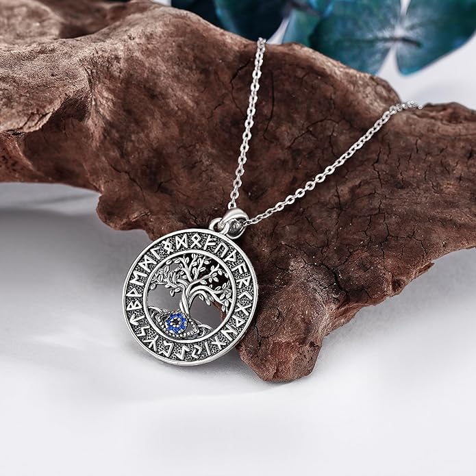 Tree of Life Necklace 925 Sterling Silver Evil Eye Pendant Viking Necklace Tree of Life Jewelry Gifts for Women Men