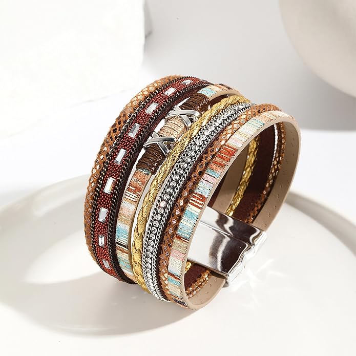VIBILIA Boho Leather Wrap Bracelets for Women Multi-Layer Bracelets with Strong Clasp Jewelry for Women