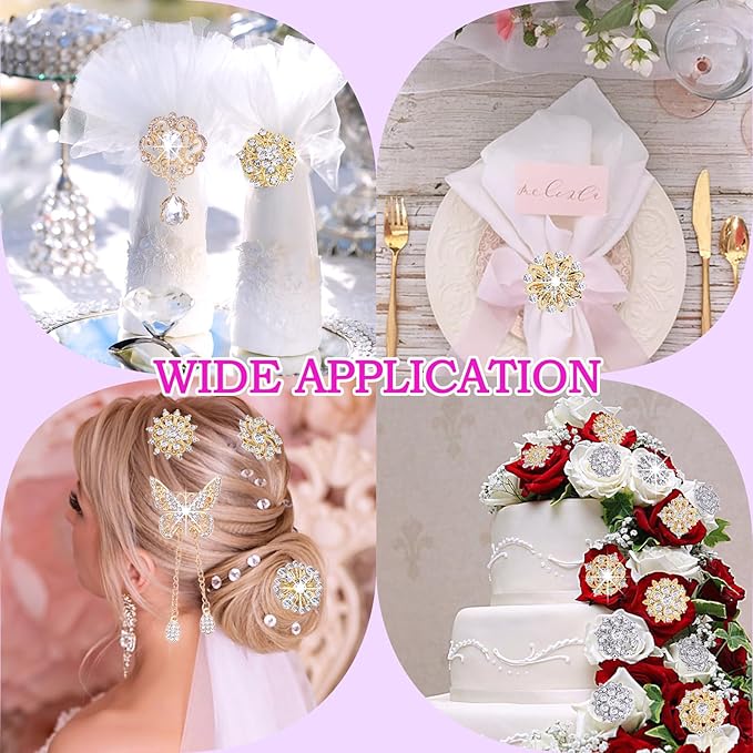 Yhsheen Gold Rhinestone Brooches Pin Kits Crystal Pearl Brooches for Bouquets for Wedding Decoration Accessories Jewelry Making Crafts(Gold-14PCS)-D