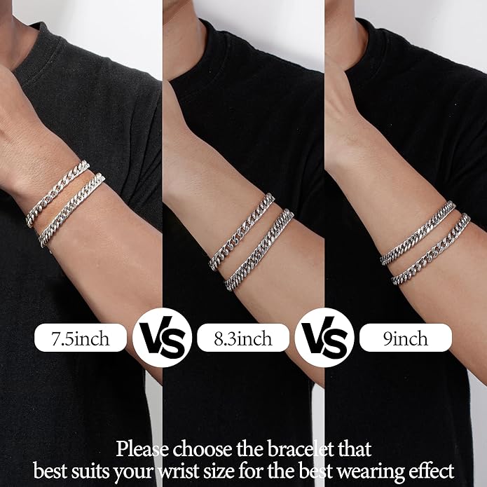 XIANNVXI 6pcs Stainless Steel Bracelets for Men Women Silver/Gold/Black Cuban Link Rope Paperclip Chain Bracelets Set 6.5/7/7.5/8.3/9 Inches Metal Bracelet Mens Fashion Accessories Jewelry Set