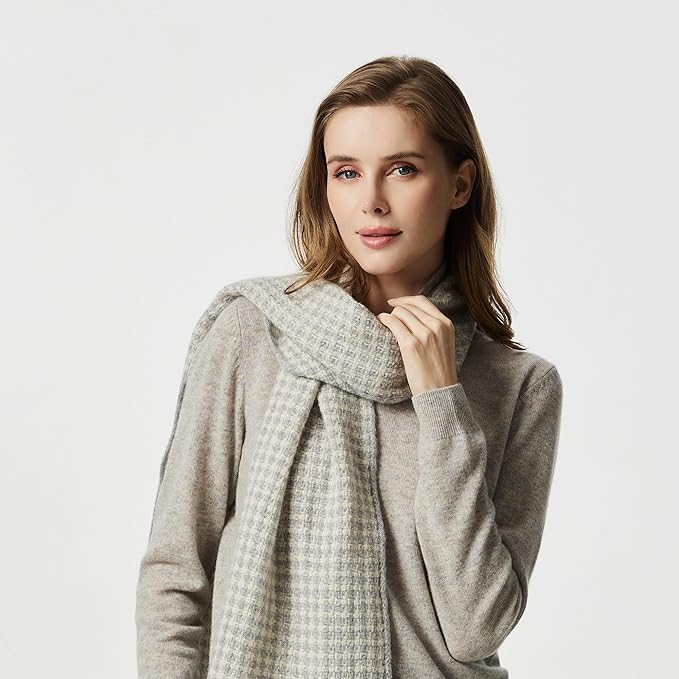 EURKEA 100% Cashmere 2025 Winter Scarf for Women Fringed Edges Warm & Soft Lightweight Solid/Plaid/Two-Tone Free Size