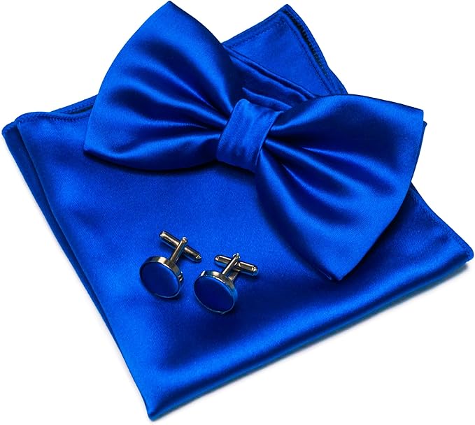 JEMYGINS Solid Color mens Pre-tied Bow Tie and Pocket Square Cufflinks Sets with Gift Box