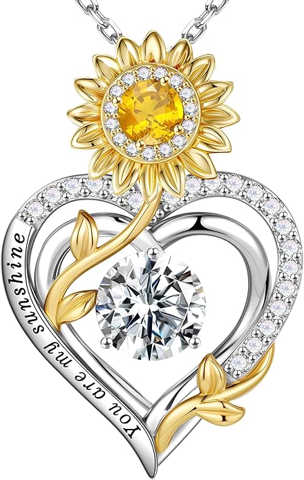 MOOSEA Sunflower Gifts for Her- 925 Sterling Silver Moissanite Sunflower Necklace Anniversary Birthday Gifts for Women Wife Girlfriend You Are My Sunshine Gifts Sunflower Jewelry