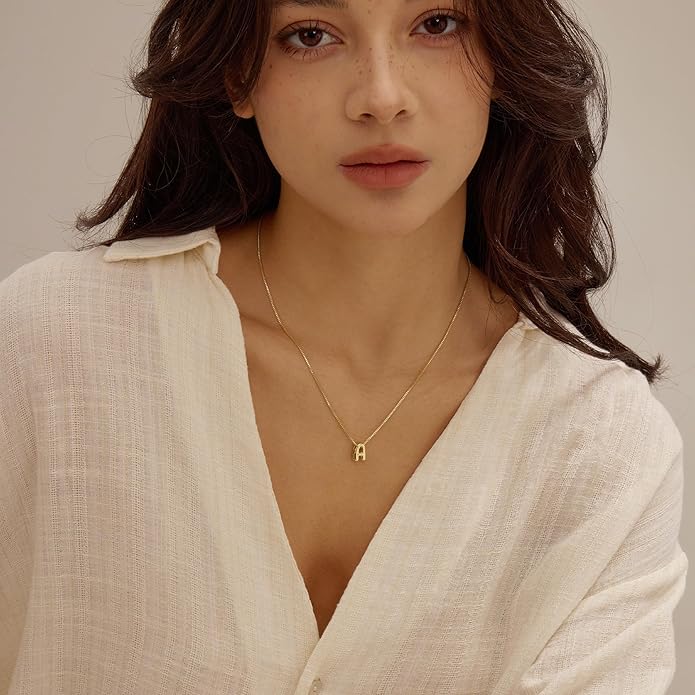 Bubble Gold Letter Necklace for Women, 14k Gold Plated Balloon Initial Necklace, Dainty Gold Necklace for Women, Personalized Bubble Pendant Name Necklace, Fashion Accessories Trendy Jewelry