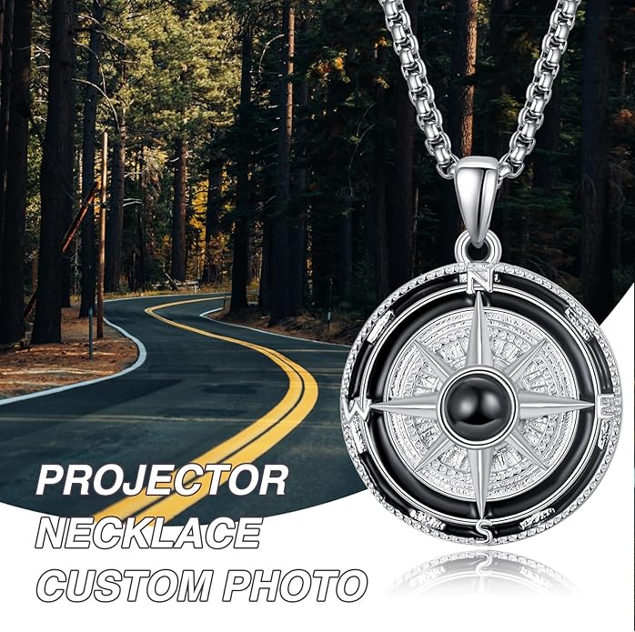 KINGWHYTE Compass Necklace for Men 925 Sterling Silver Birthday Gifts Graduation Travel Jewelry for Husband Brother with Stainless Steel Chain