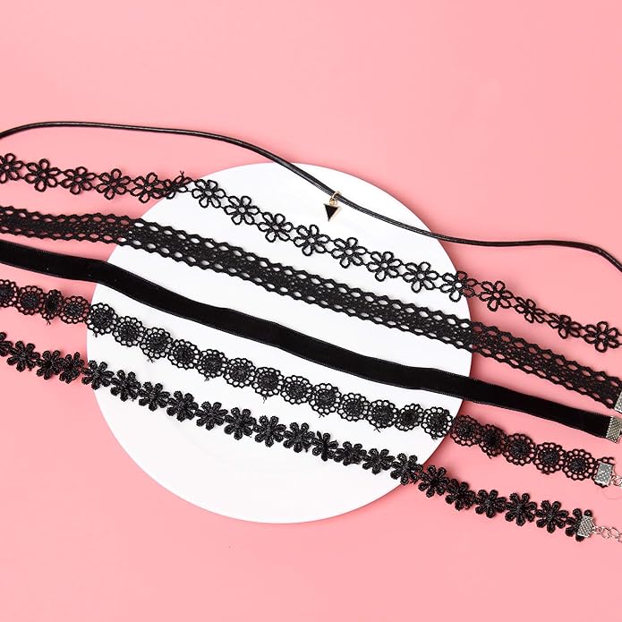 Maxforever 6 PCS Necklaces Black Velvet Choker Set Classic Gothic Tattoo Lace Chokers