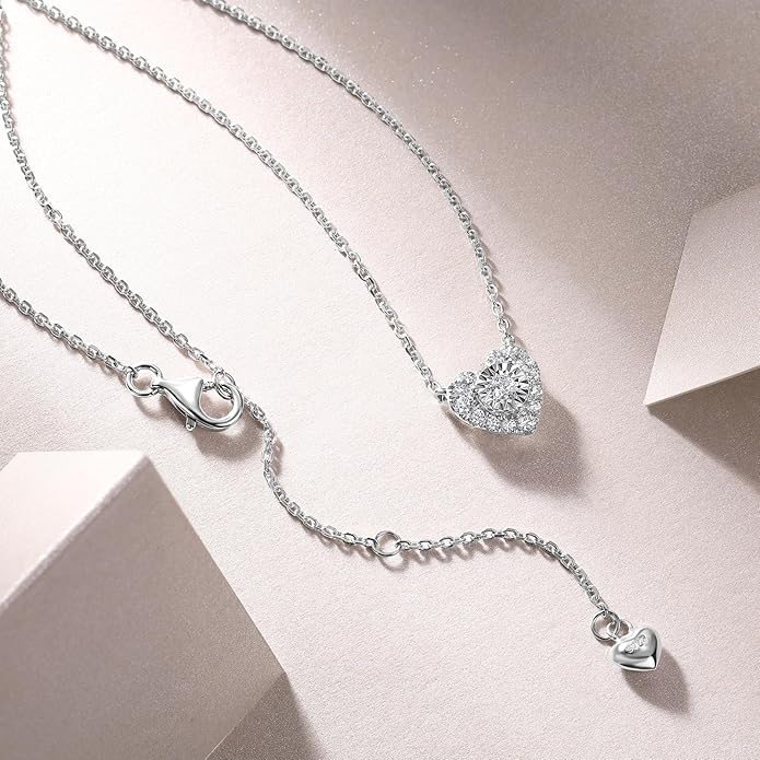Sterling Silver Lab Grown Diamond Halo Pendant Necklace, Chain Included,ideal gift for anniversaries, birthdays, or any milestone celebration