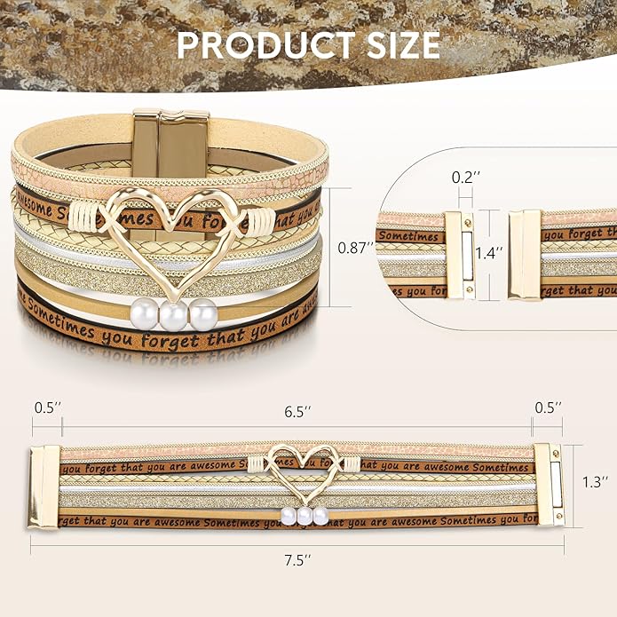 Desimtion Boho Layered Leather Wrap Inspirational Bracelets for Women, Sometimes You Forget Your Awesome Gifts for Women, Teen Girl Gifts Trendy Stuff, Christmas Jewelry for Women Girls