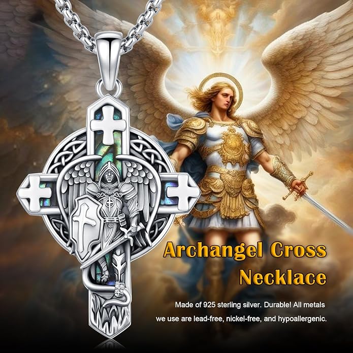Midir&Etain Cross Necklace 925 Sterling Silver Celtic Christian Pendant Religious Protection Jewelry for Women Men