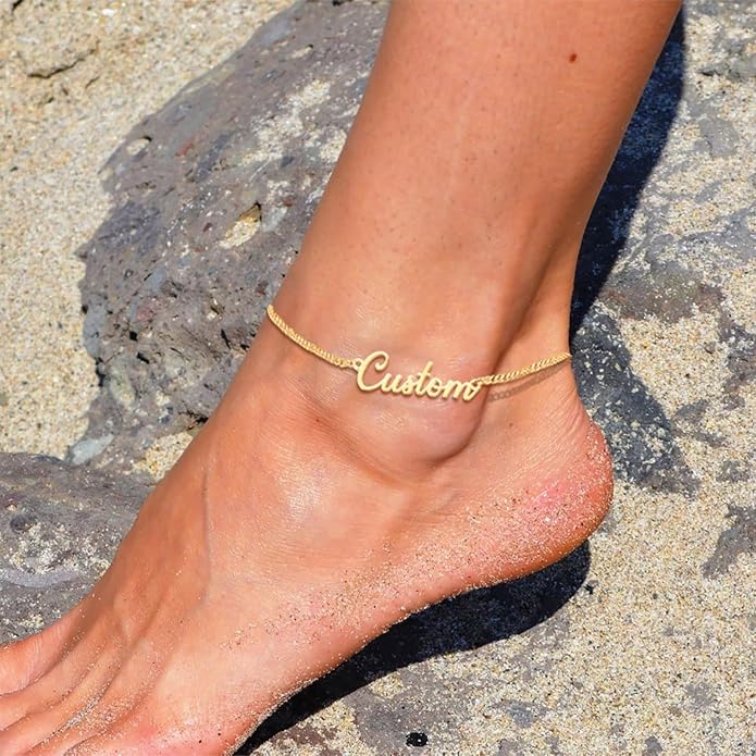 Yofair Ankle Bracelets for Women 18K Gold Plated Custom Gold Name Anklet Personalized Dainty Anklet Bracelet Summer Beach Jewelry for Women