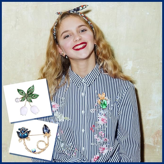 Junkin 12 Pcs Women Brooches Bulk Set Rhinestone Pin Crystal Vintage Christmas Brooch Retro Pin Gifts for Women Girls