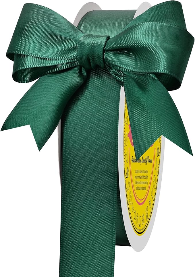 LEEQE Spruce Green Satin Ribbon 1 inch X 50 Yards Polyester Ribbon for Gift Wrapping Very Suitable for Weddings Party Hair Bow Invitation Decorations and More