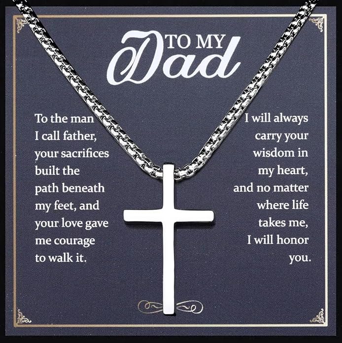 TEN MIRO Silver/Black Cross Necklace for Men Boy Stainless Steel Cross Pendant Necklace for Men Christian Religious Jewelry with Box & Card Birthday Anniversary Christmas Father's Day Gifts for Him
