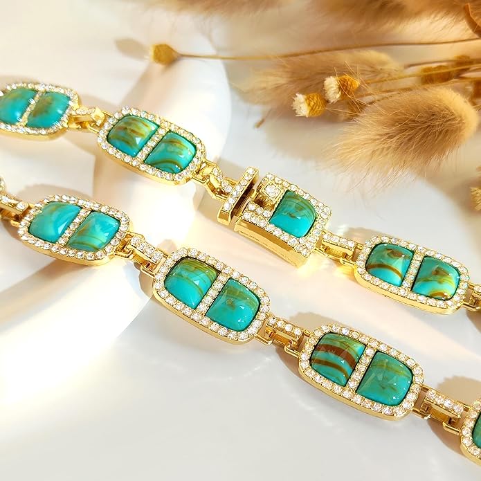 Chunky Necklace for Women 12 Colors Diamond Stone Gold Statement Necklace for Women Full Trendy Blue Birthstone Choker Necklace for Women Square Design Necklace Jewelry