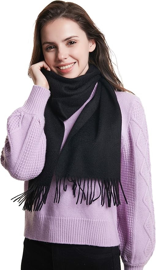 EURKEA 100% Cashmere 2025 Winter Scarf for Women Fringed Edges Warm & Soft Lightweight Solid/Plaid/Two-Tone Free Size