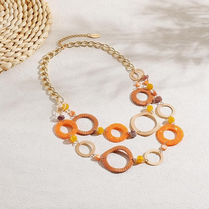 Bocar Layered Collar Necklace Statement Circle 2 Strand Chain Jewelry Necklaces Trendy for Women Gift