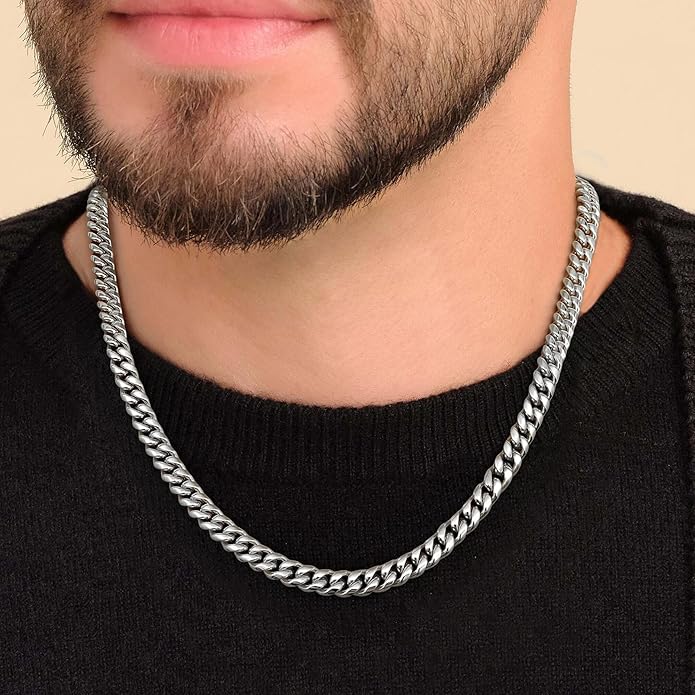MUSECLOUD Gold Cuban Link Chain for Men Mens Stainless Steel Miami Curb Chains Necklace 5/8mm Thick Real Gold/Silver/Black Plated Diamond Cut Non-Tarnish Jewelry Trendy Christmas Gifts 18-26 Inch