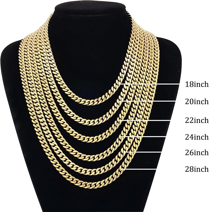 Fiusem Valentines Day Gifts for Him Silver Tone/Black/14K Gold Plated Chain Necklace for Men, 5mm/6mm/7.5mm/8mm/9mm Stainless Steel Cuban Link Chain Necklace, Men's Chains 18-28 Inch Jewelry Gifts