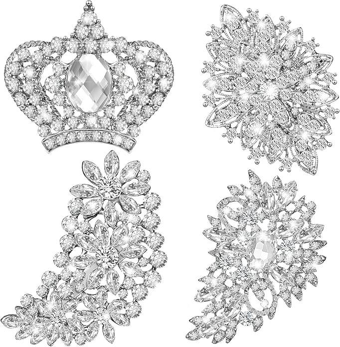 Ecally 4 Pcs Brooches and Pins for Women Crystal Pearl Brooch for Wedding Christmas Teacher Appreciation Gift