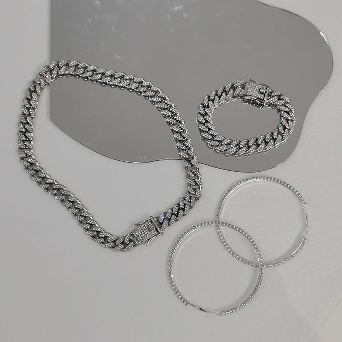 Tennis Necklace Bracelet for Women, Sterling Sliver, Dainty Chocker Necklace, Crystal Bracelet for Women, Wedding Jewelry for Bride, Sparkly Party Prom Hypoallergenic