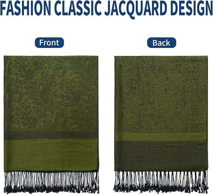 QIUTIMIY Paisley Pashmina Shawl Wrap Women Reversible Vintage Jacquard Pashmina Rave Scarf with Fringe for Evening, Wedding