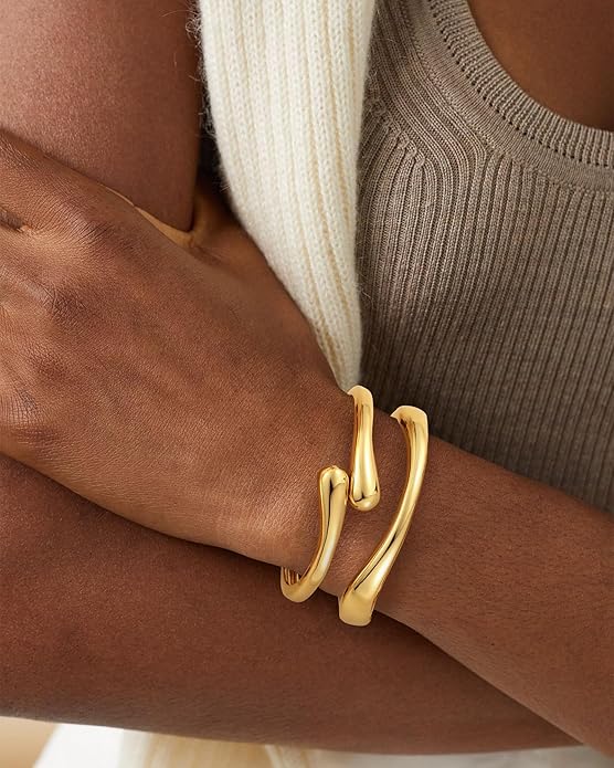 HMGADN Chunky Gold Bangle Bracelets for Women, Gold Twist Cuff Bracelet Trendy Stackable Bangles Set Fashion Jewelry Gifts