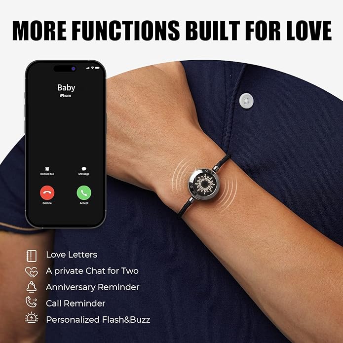 TOTWOO Long Distance Touch Bracelets for Couples, Smart Light & Vibration Love Jewelry, Long Distance Valentines Day Gifts for Him Her Women Men, One-to-One Bluetooth Pairing via App