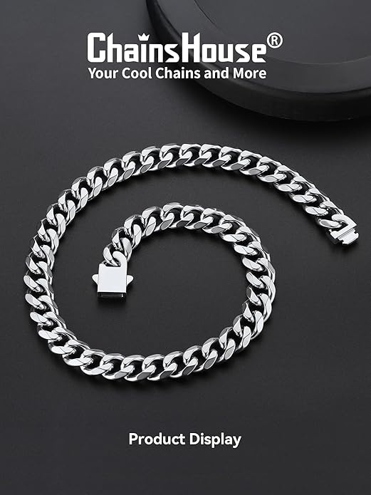 ChainsHouse Cuban Chain Necklace for Men, Stainless Steel/Black/Gold Plated Miami Cuban Necklace 6/9/12MM Width 18"-30" Length Hip Hop Jewelry, Send Gift Box