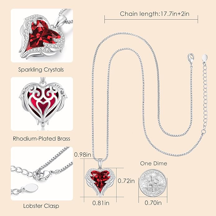 CDE Angel Wings Necklace for Women with Birthstone, Love Heart Silver Tone/Gold Tone Pendant, Ideal Anniversary or Birthday Jewelry Gifts for Wife Girlfriend Her