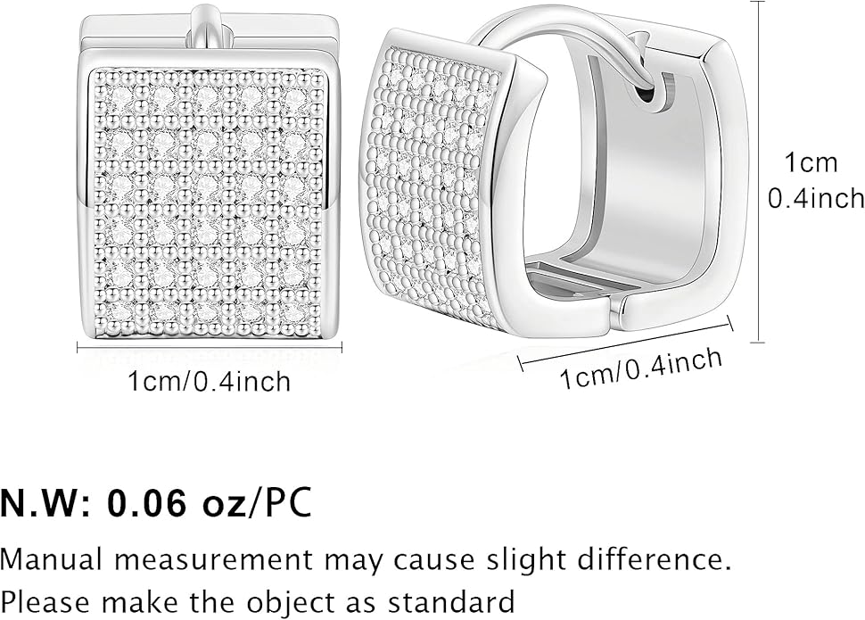 14K Gold Plated Hoop Earring Small Square Huggies Hoops For Women, Minimalist Cute Earrings for Women Girls Gift, gold silver rose gold black and CZ