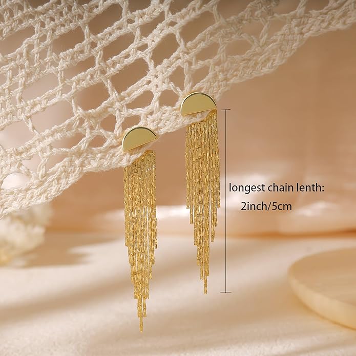 Gold Earrings for Women, 14K Gold Plated Tassel Dangle Earrings for Women Trendy Hypoallergenic Long Chain Earring Dainty Pearl Drop Earrings Elegant Wedding Earring Fashion Jewelry for Womens