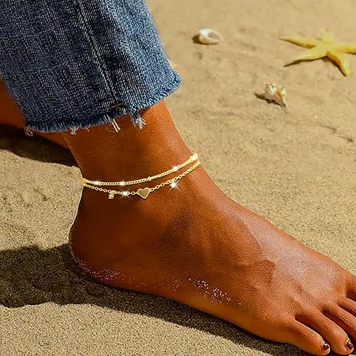 Sterling Silver Anklet Bracelets for Women Waterproof, 925 Sliver Plated CZ & Heart Charm Dainty Layer Anklets for Women Trendy, Simple Chain Anklets Set Gifts for Women, Jewelry Gifts for Her Women Mom Wife Girlfriend