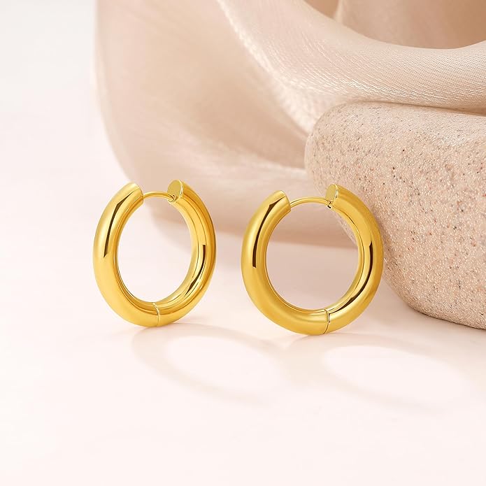 8YEARS Chunky Gold Hoop Earring for Women, 18K Gold Plated Lightweight Thick Hoops, Hypoallergenic Trendy Jewelry for Gift