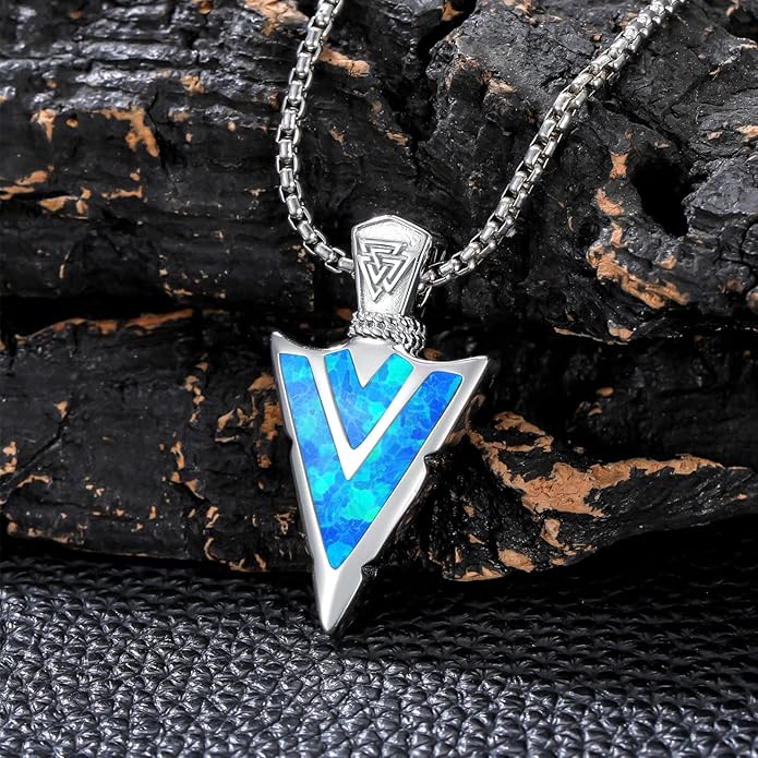 Suiknsn Arrowhead Necklace for Men Women 925 Sterling Silver Turquoise Malachite Celtic/Eye of Horus/Viking Arrow Pendant Amulet Jewelry Gifts Native American Necklace