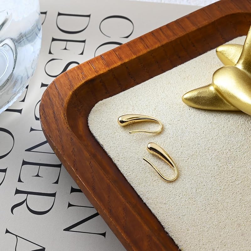 Tiny Pull Through Earrings Simple Sterling Silver 14K Gold Plated Earrings Minimalist Teardrop Threader Earrings for Women Trendy