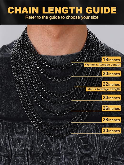 U7 Cuban Link Chain Necklace for Men, Stainless Steel/Black/Gold Mens Necklaces, Chunky Curb Chain Necklace in 6/9/12mm Width 18-30 Inches, Thick Choker Jewelry with Box Packed