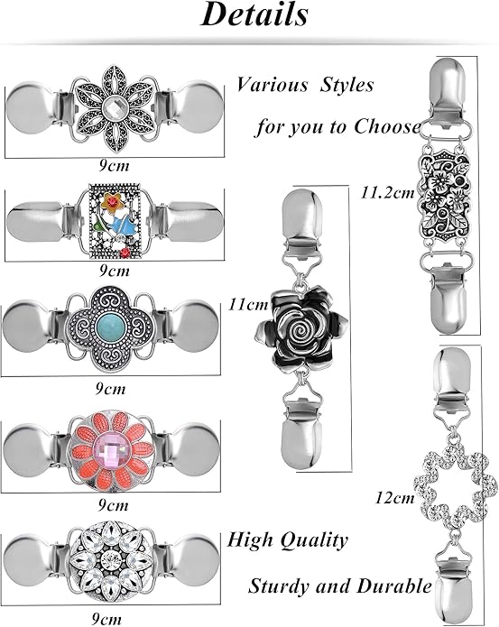 Tornito 8Pcs Vintage Sweater Shawl Clips Retro Cardigan Collar Shirt Dresses Waist Clip Antique Flowers Pattern Brooch Clip for Women