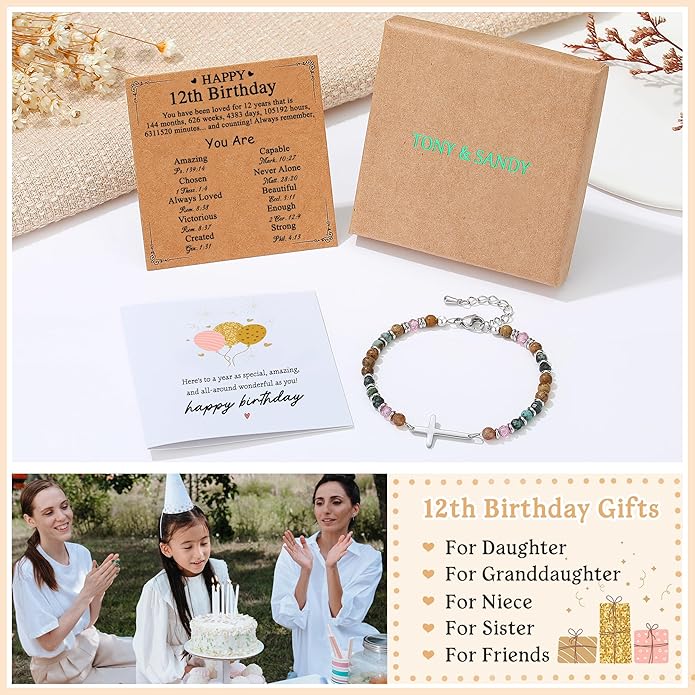 TONY & SANDY Christian Cross Bracelet for Women, Stocking Stuffers for Women, Confirmation Baptism Easter Gifts, Unique Gift for Friends Daughter Mom Sister in Christ on Birthday Christmas