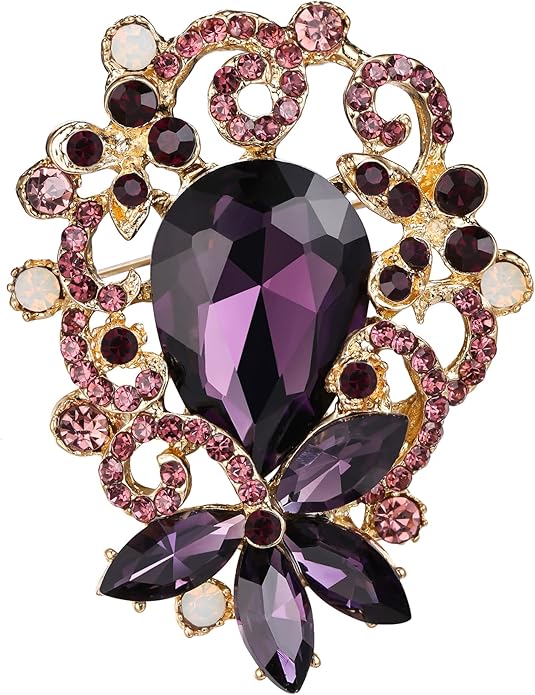 BriLove Elegant Crystal Teardrop Marquise Bouquet Brooch Pin for Women