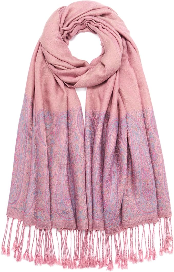 QIUTIMIY Paisley Pashmina Shawl Wrap Women Reversible Vintage Jacquard Pashmina Rave Scarf with Fringe for Evening, Wedding