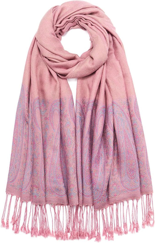 QIUTIMIY Paisley Pashmina Shawl Wrap Women Reversible Vintage Jacquard Pashmina Rave Scarf with Fringe for Evening, Wedding
