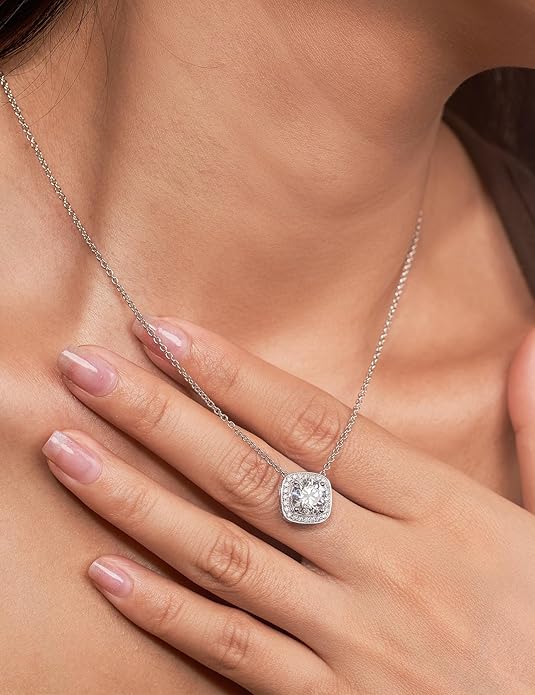 IMOLOVE Moissanite Solitaire Pendant Necklaces for Women Sterling Silver with 18K White Gold Plated 1-3 Carat D Color VVS1 Clarity Mossanite Jewelry for Women