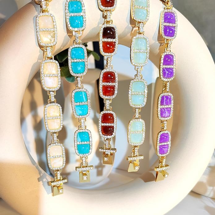 Chunky Necklace for Women 12 Colors Diamond Stone Gold Statement Necklace for Women Full Trendy Blue Birthstone Choker Necklace for Women Square Design Necklace Jewelry