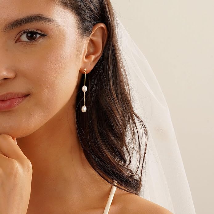 Gold Plated Earrings for Women, 14k Gold Plated Earring Stack Hypoallergenic Pearl Drop Earring Dainty Earrings for Women Trendy Cute Small Huggie Hoop Earring Fashion Womens Jewelry